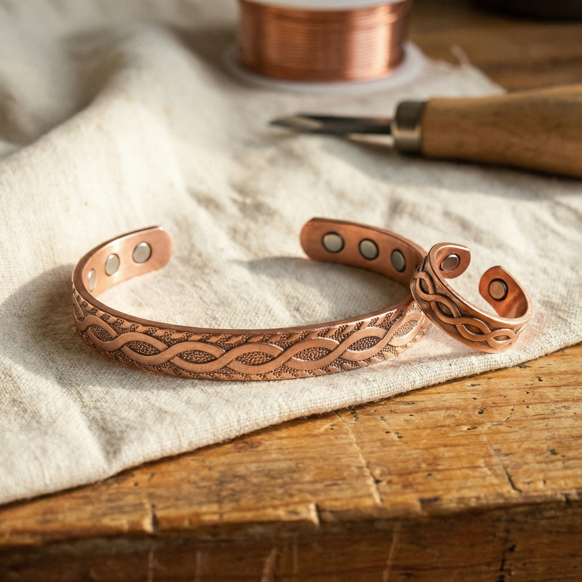 Pulsera de cobre forjado con magnete