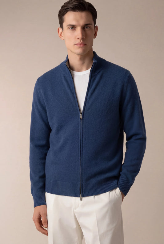 Georgio Reversible Zip-Up Navy | Double-Faced Cashmere Knit