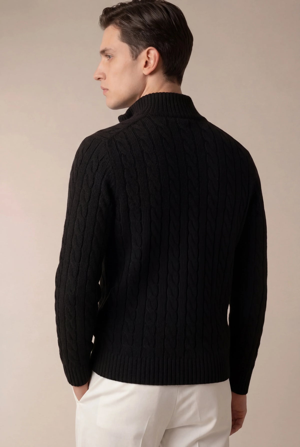 Sero Zip Knit Black | Cable-Knit Merino Sweater