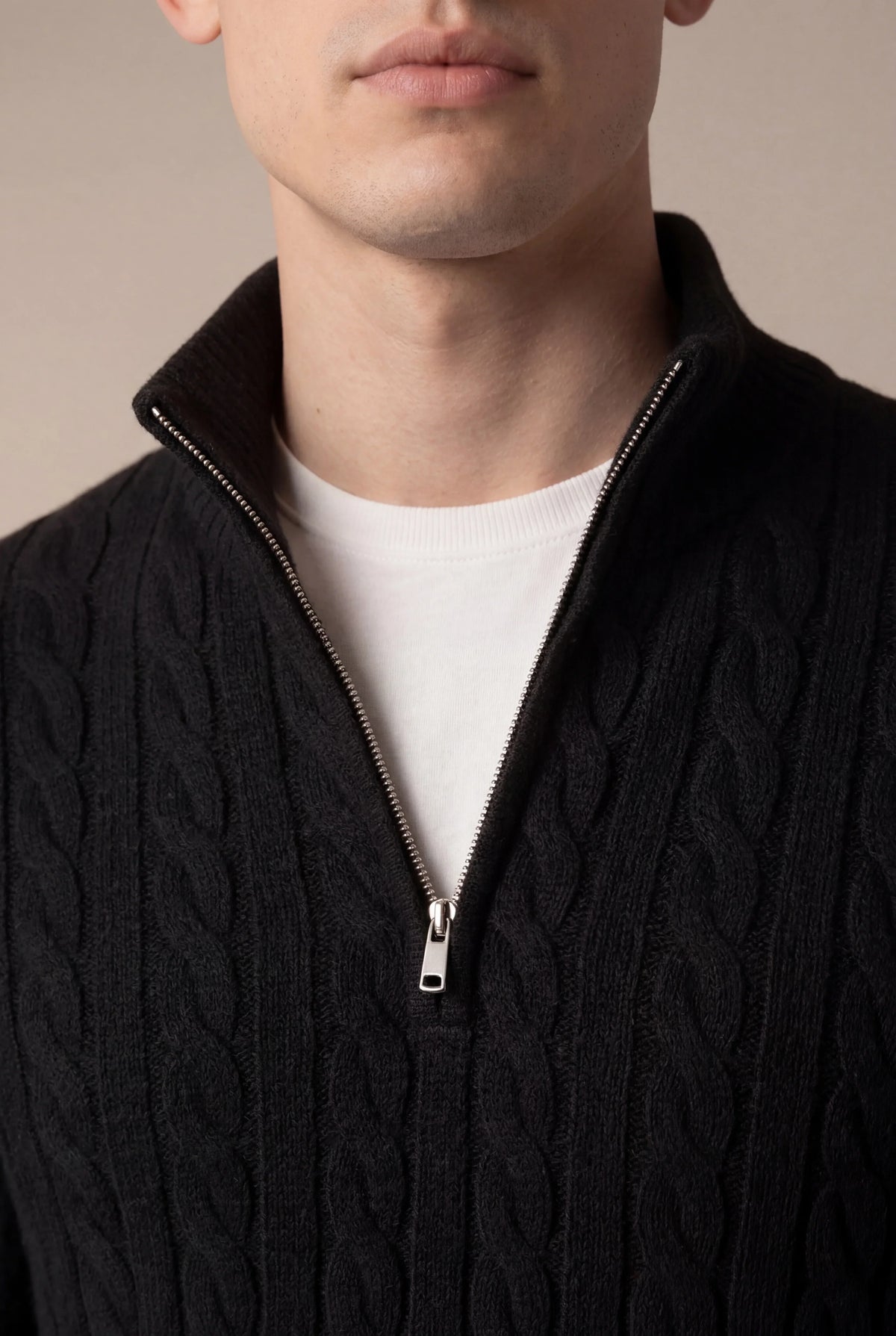 Sero Zip Knit Black | Cable-Knit Merino Sweater
