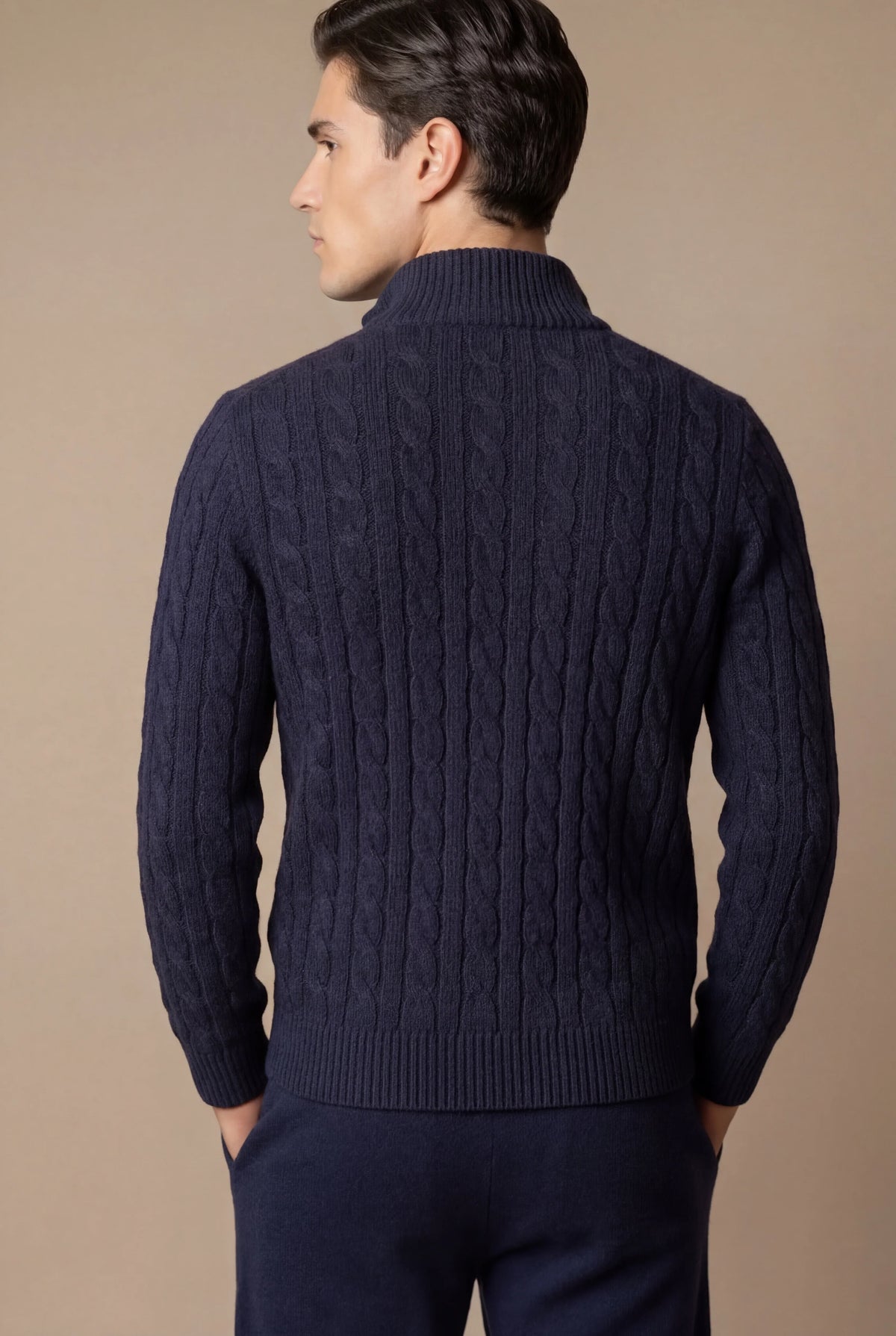 Sero Zip Knit Navy | Cable-Knit Merino Sweater