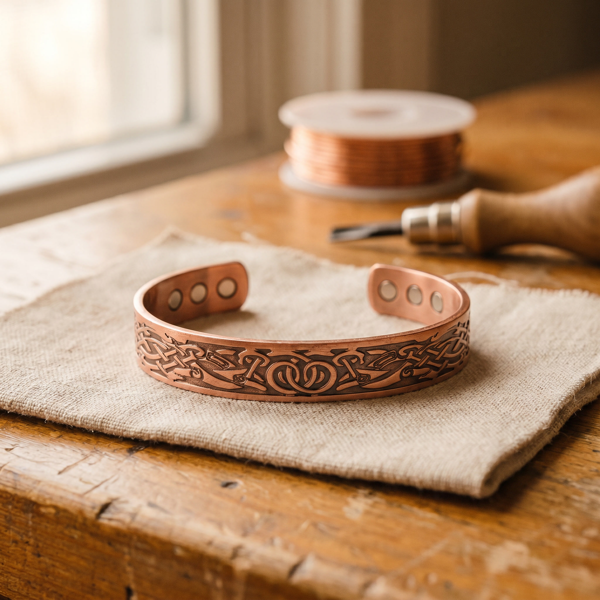 Pulsera de cobre forjado con magnete