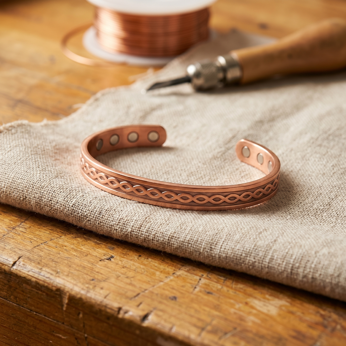 Pulsera de cobre martillado con magnete
