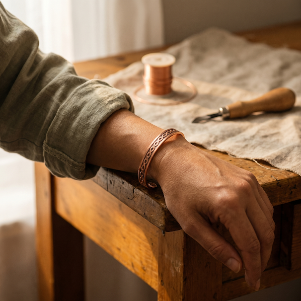 Pulsera de cobre martillado con magnete