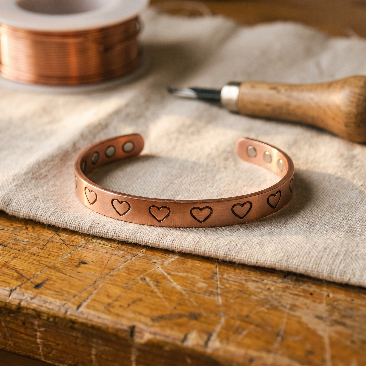 Pulsera de cobre forjado con magnete