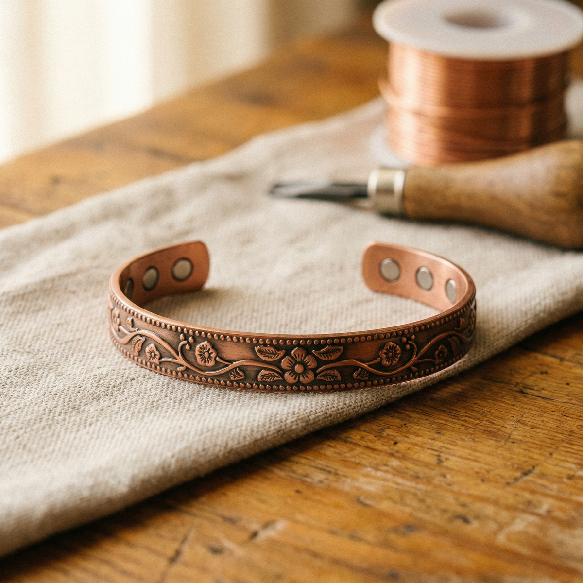 Pulsera de cobre martillado con magnete