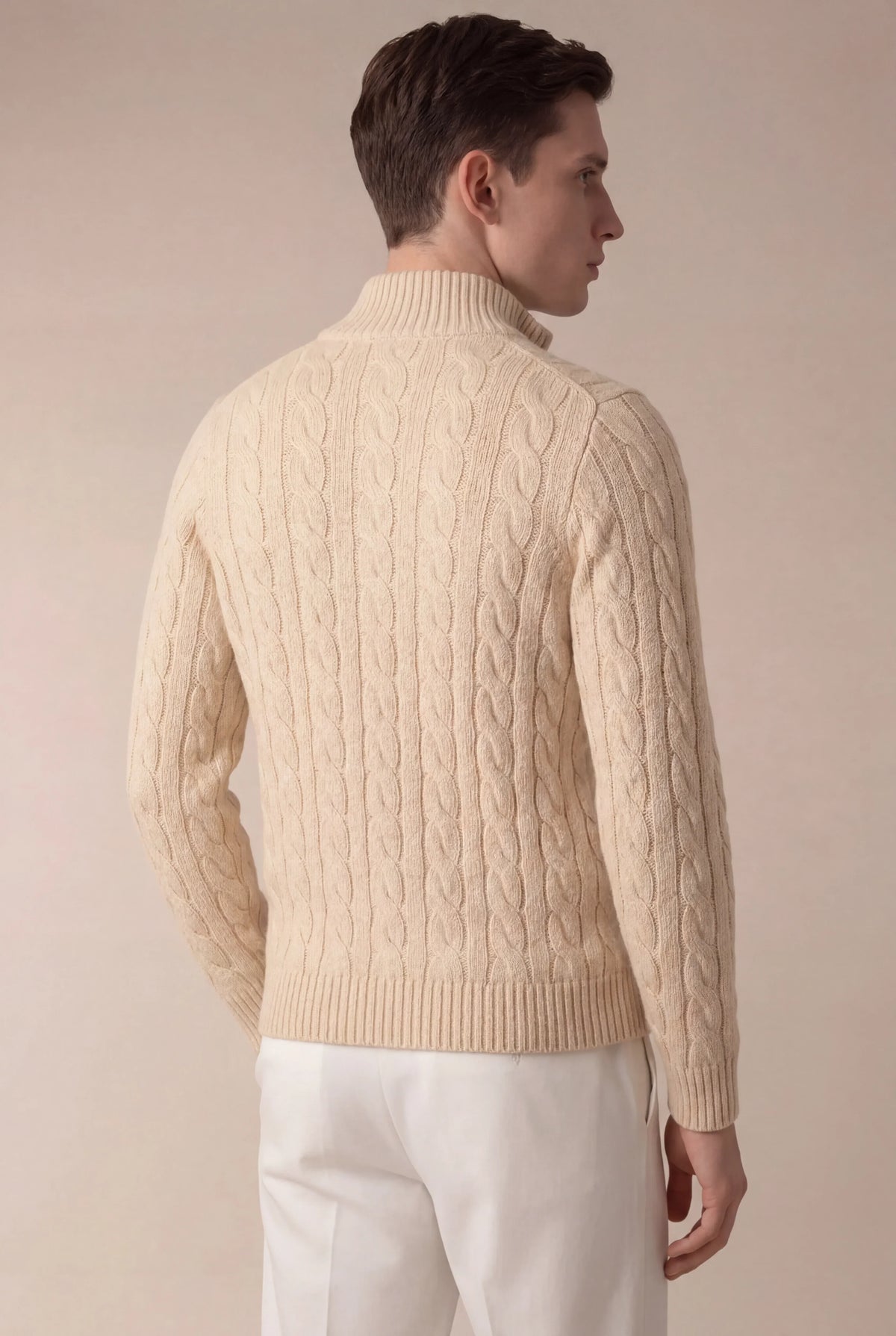 Sero Zip Knit Beige | Cable-Knit Merino Sweater