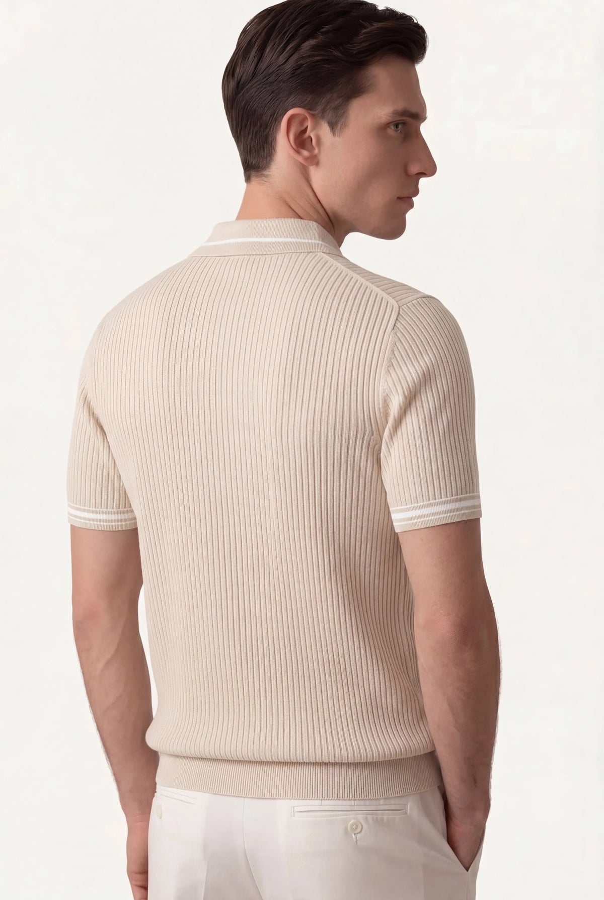 Abricot Mercurial Polo | Knit Polo with Striped Sleeves