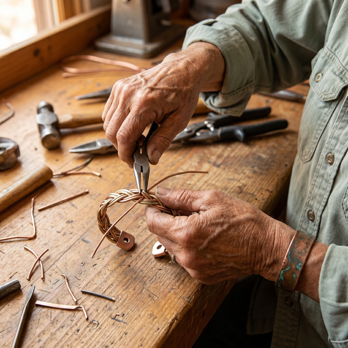 Pulsera de cobre trenzado con magnete