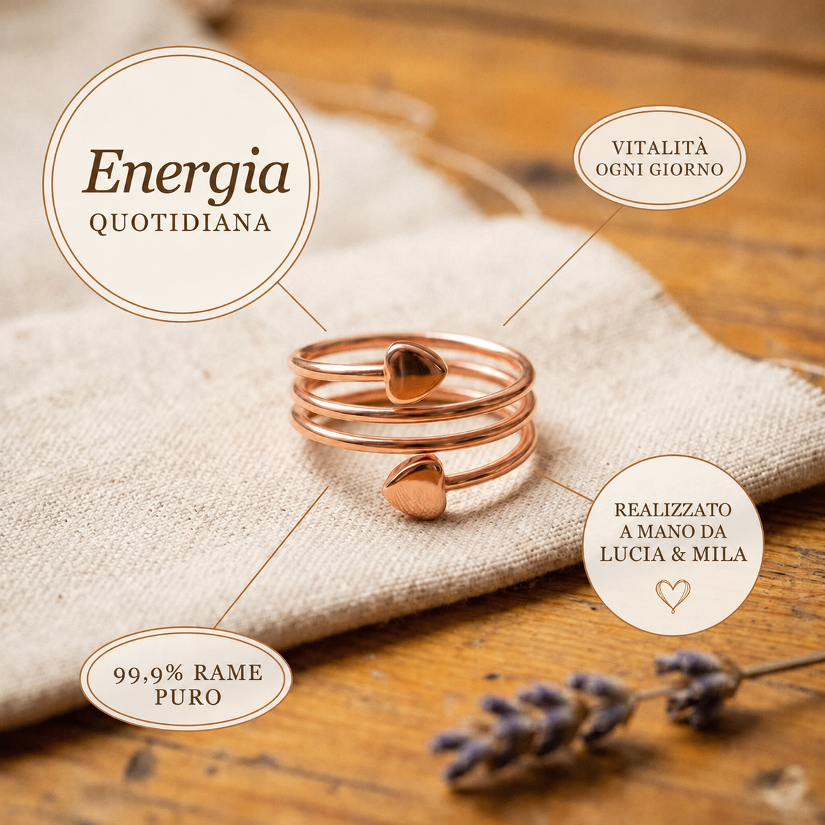 Pulsera de cobre forjado con magnete