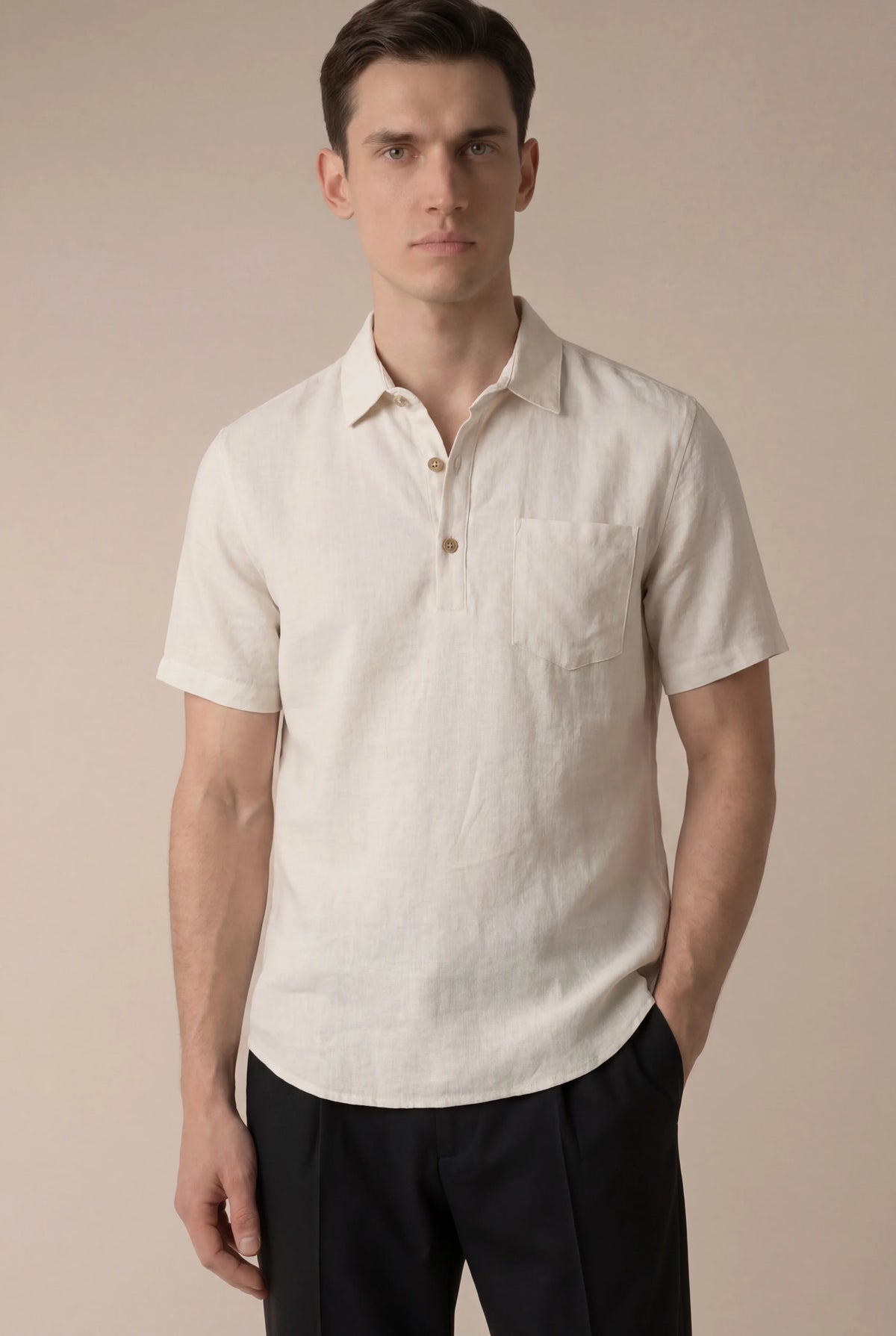 Beige Ponza Shirt | Linen Popover Shirt