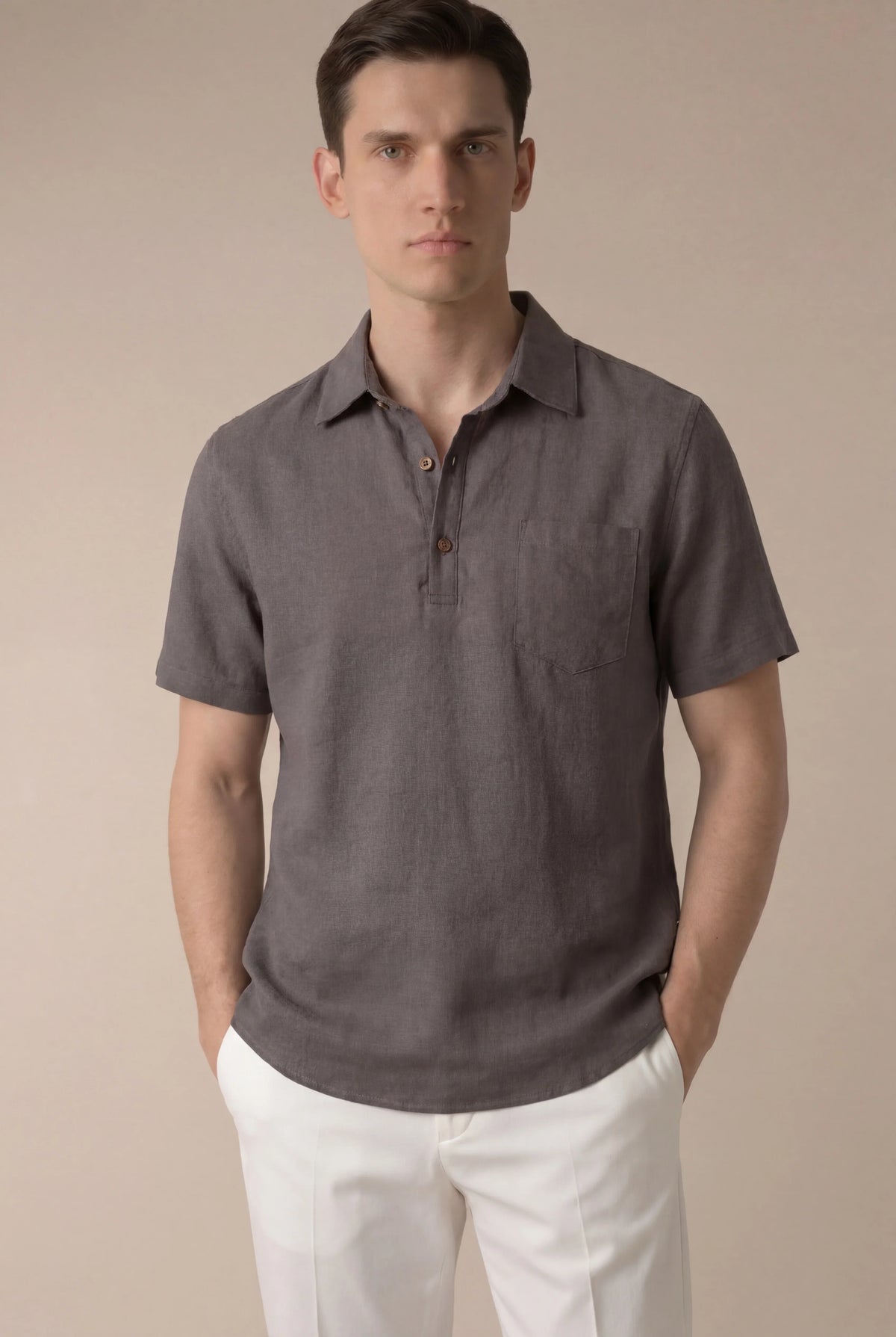 Taupe Ponza Shirt | Linen Popover Shirt