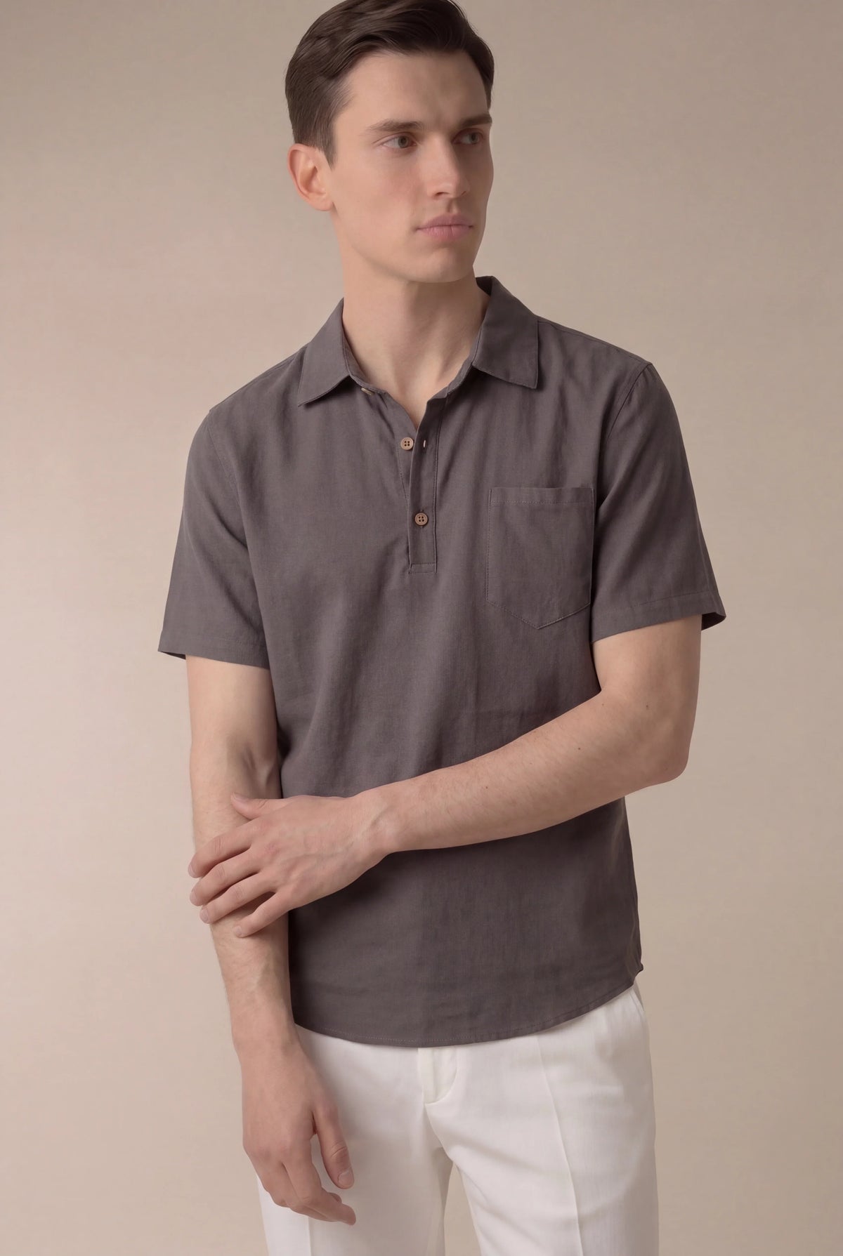 Taupe Ponza Shirt | Linen Popover Shirt