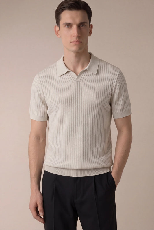 Beige Cortina Polo | Ribbed Knit Polo
