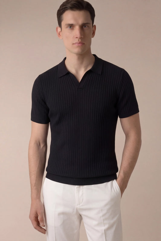 Black Cortina Polo | Ribbed Knit Polo