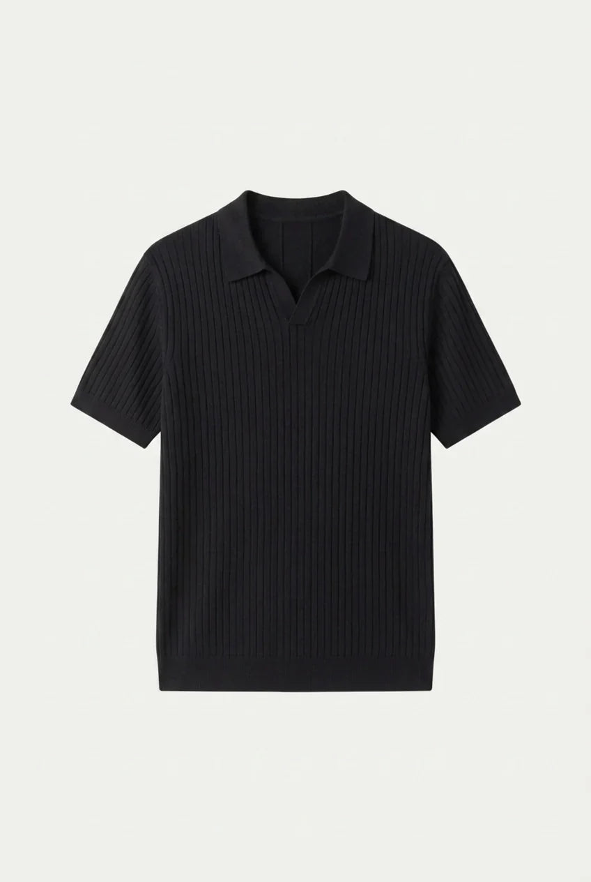 Black Cortina Polo | Ribbed Knit Polo