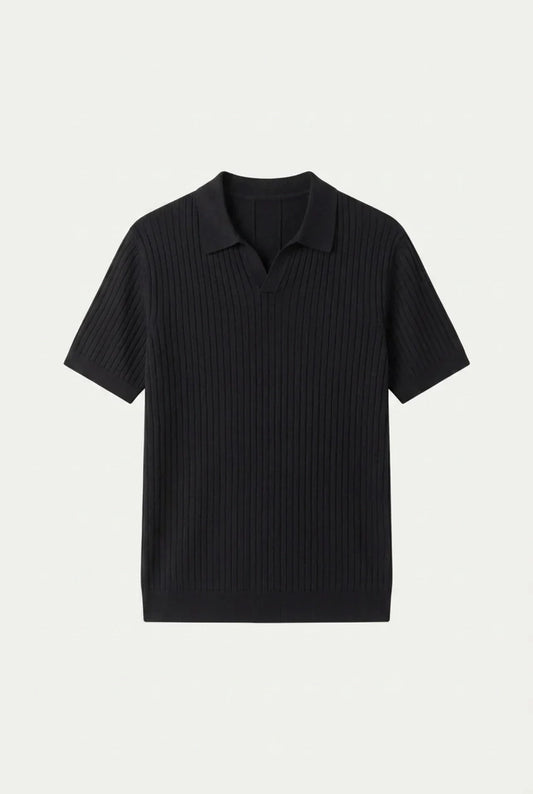 Black Cortina Polo | Ribbed Knit Polo
