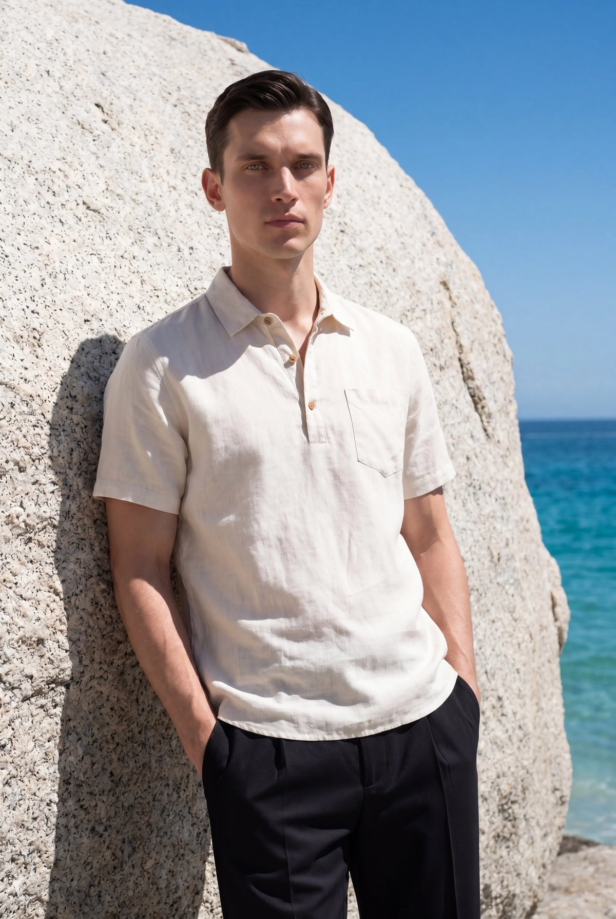 Beige Ponza Shirt | Linen Popover Shirt