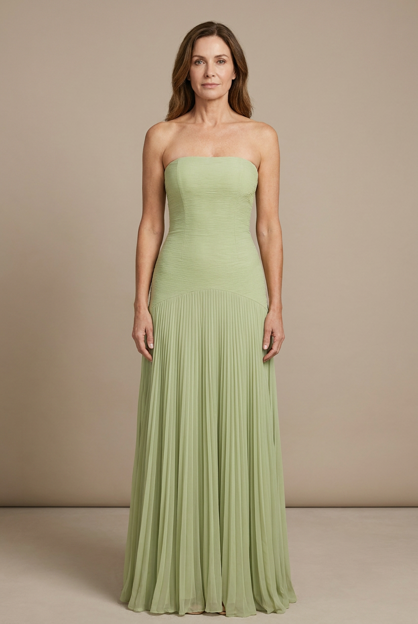 Vestido largo plisado sin tirantes