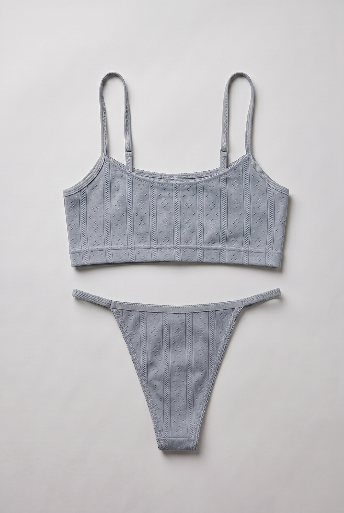 Pointelle Bleu Ciel | Cotton Lingerie Set with Slim Thong