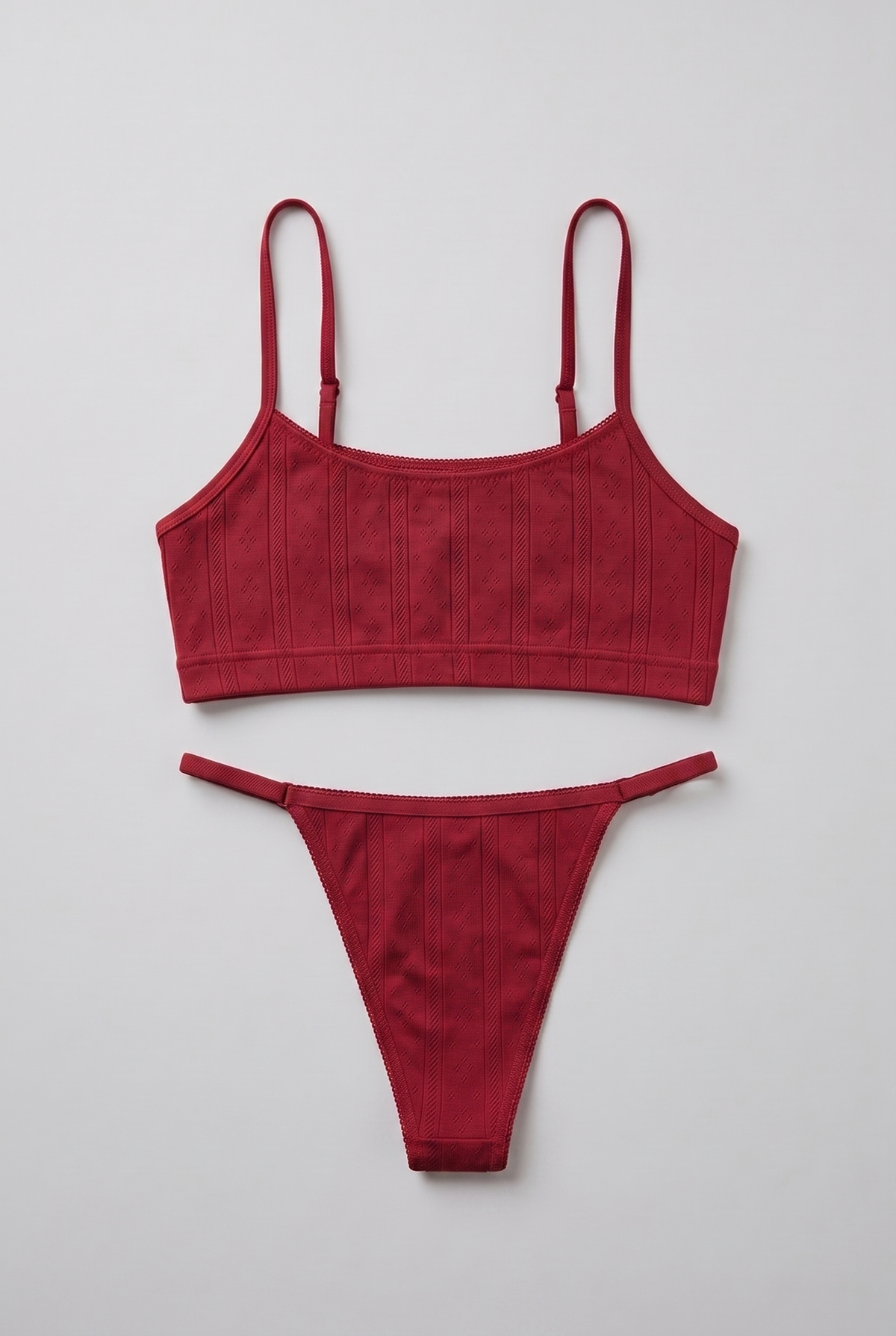 Pointelle Rouge Rose | Cotton Lingerie Set with Slim Thong