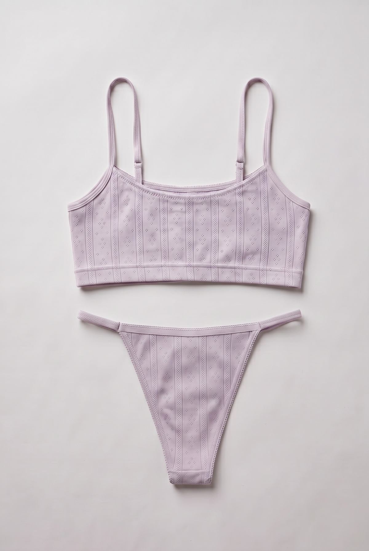 Pointelle Rose Poudré | Cotton Lingerie Set with Slim Thong