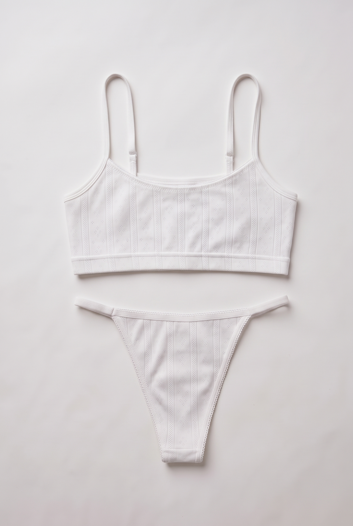 Pointelle Blanc | Cotton Lingerie Set with Slim Thong