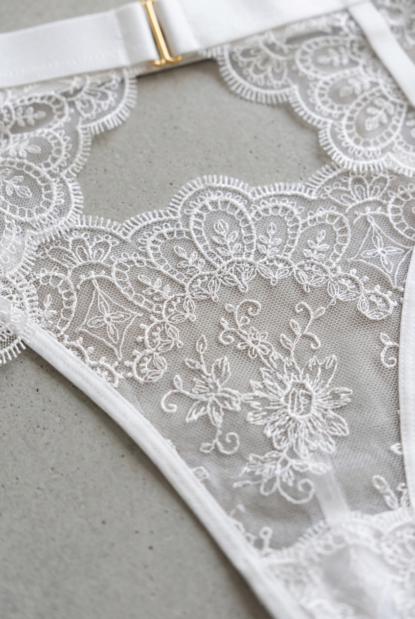Sculpted Lace | Garter Lingerie Set in White