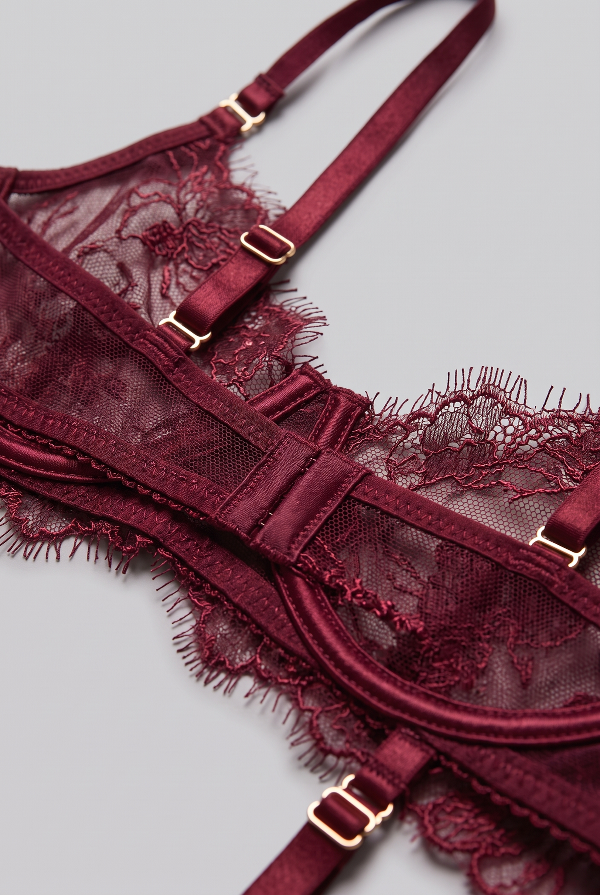 Sheer Lace Harness | 3-Piece Lingerie Set in Bordeaux