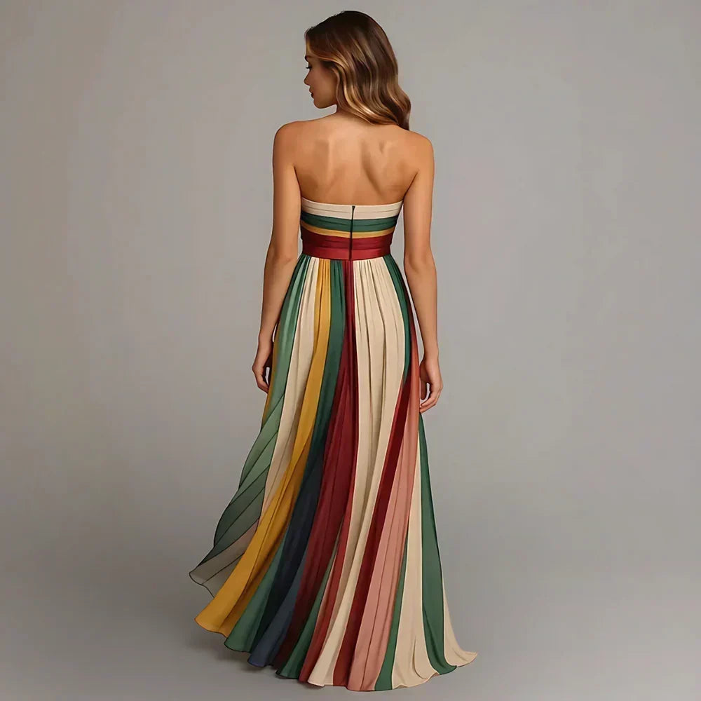 Vestido midi plisado con rayas multicolor