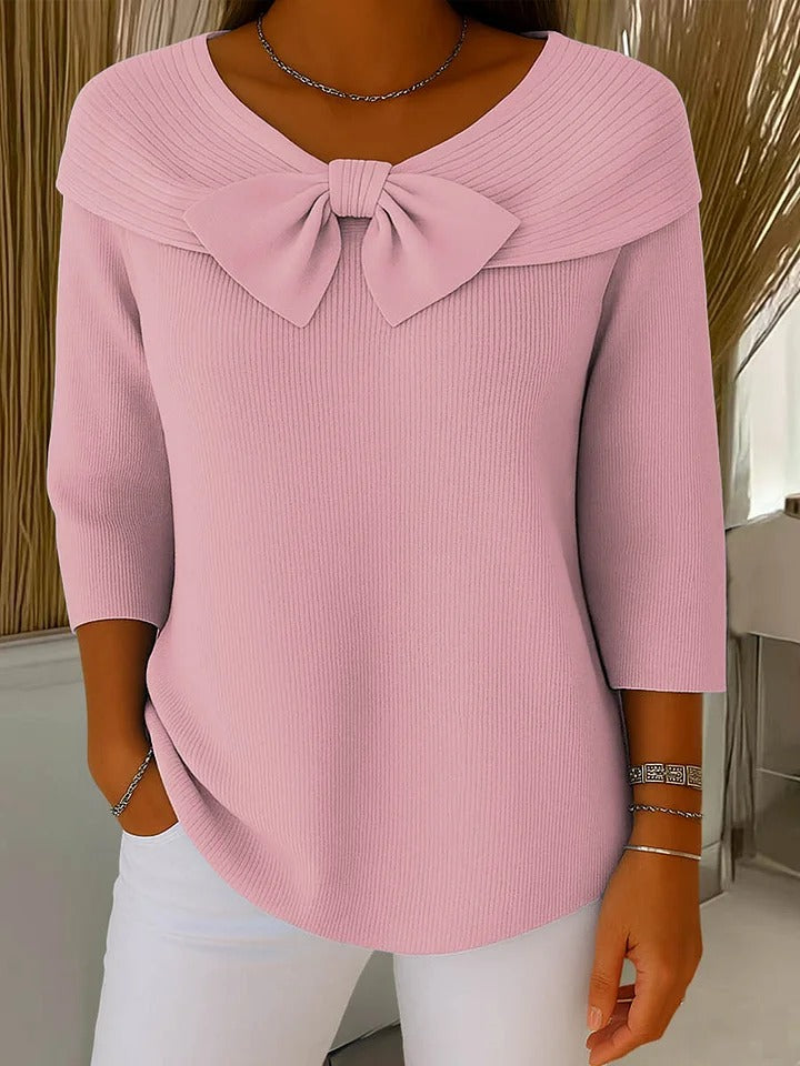 Jersey de punto con lazo en cuello redondo