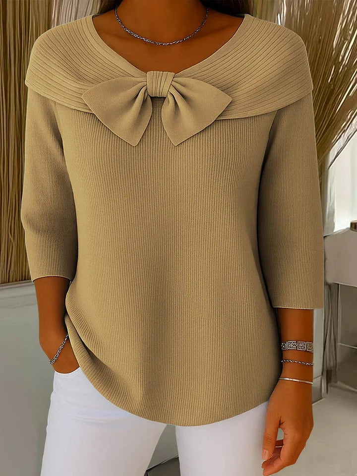 Jersey de punto con lazo en cuello redondo