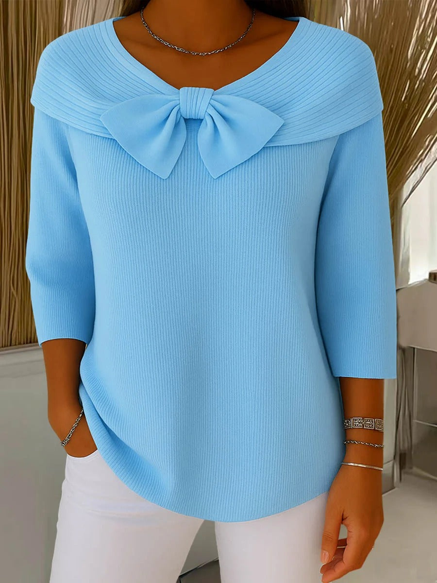 Jersey de punto con lazo en cuello redondo