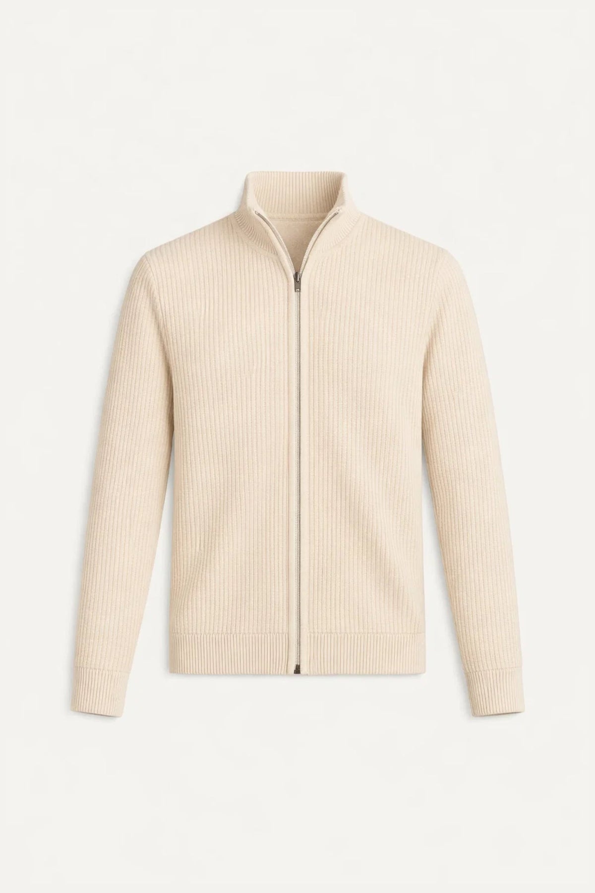 Enrico Zip-Up Ivory | Cashmere Knit Zip-Up