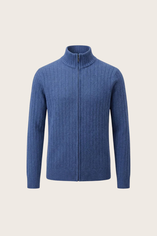 Leon Rib Zip-Up Light Blue | Ribbed Zip-Up Knit