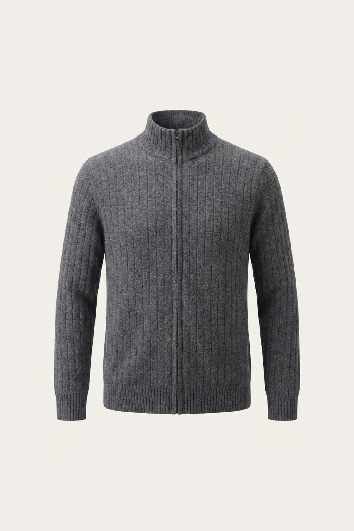 Leon Rib Zip-Up Grey | Ribbed Zip-Up Knit