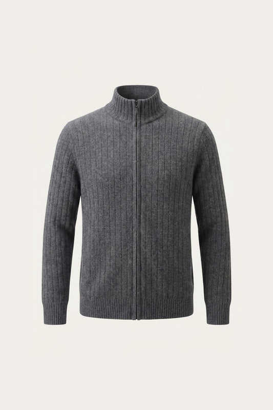 Leon Rib Zip-Up Grey | Ribbed Zip-Up Knit