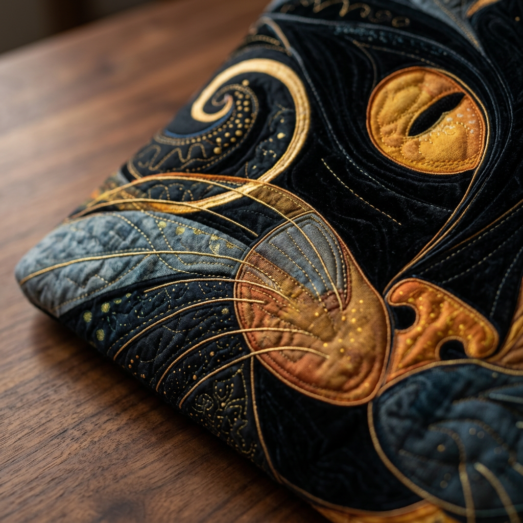 Bolso trapuntado con gato de dos colores