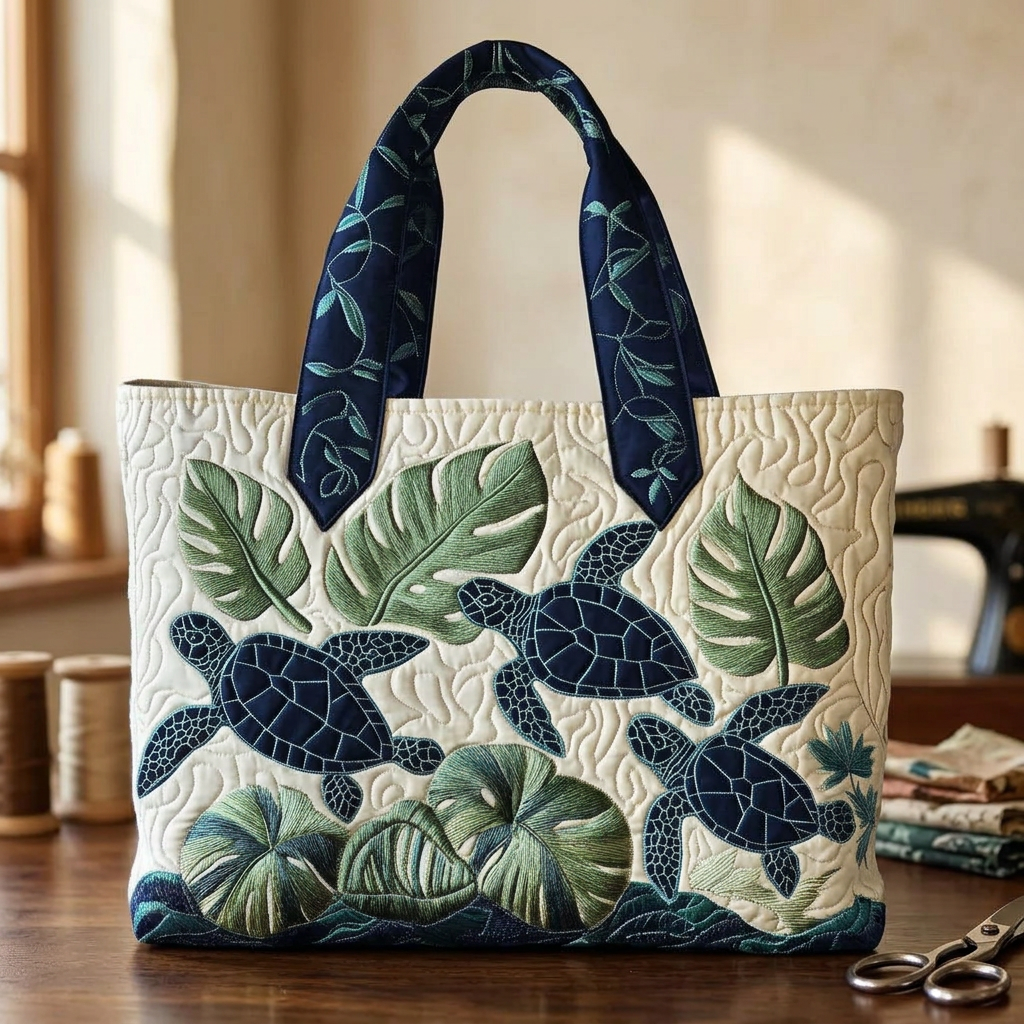 Bolso acolchado con tortugas marinas