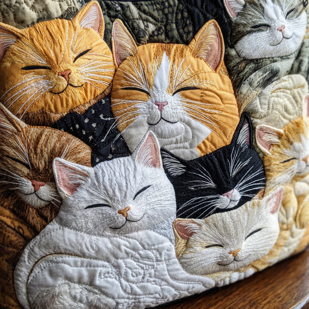 Bolso de mano acolchado con gatos dormidos