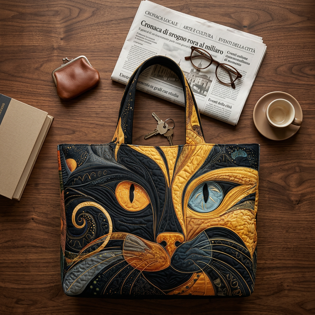 Bolso trapuntado con gato de dos colores