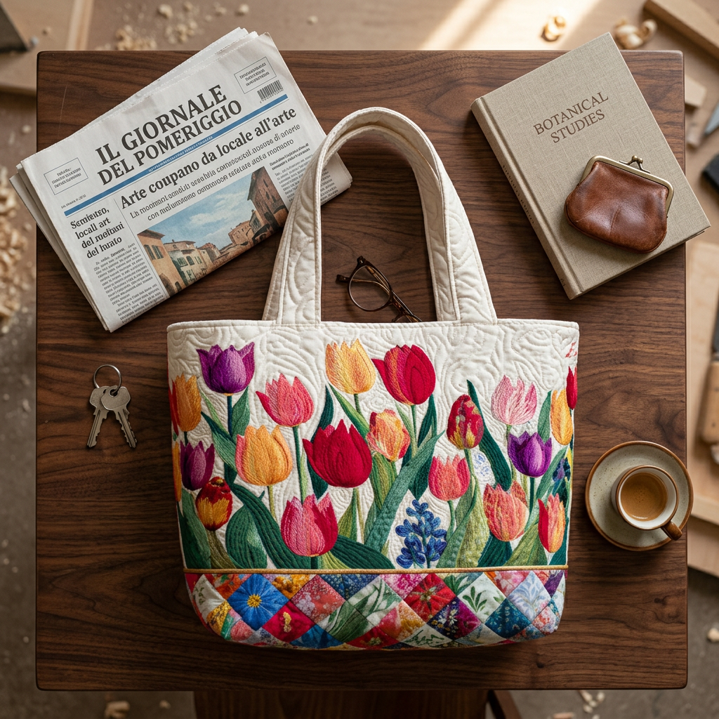 Bolso de mano acolchado con tulipanes