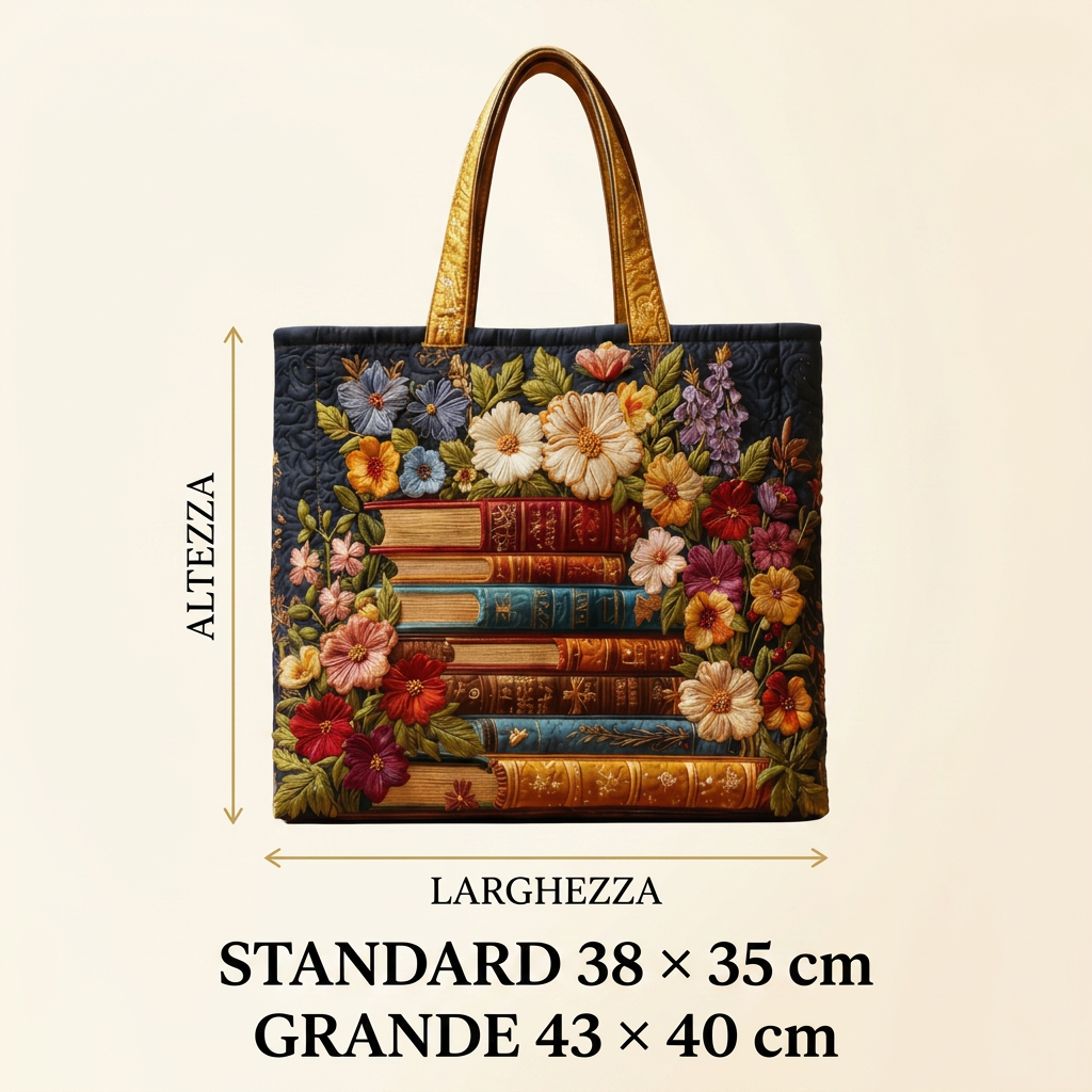 Bolso de lona con estampado de flores y libros