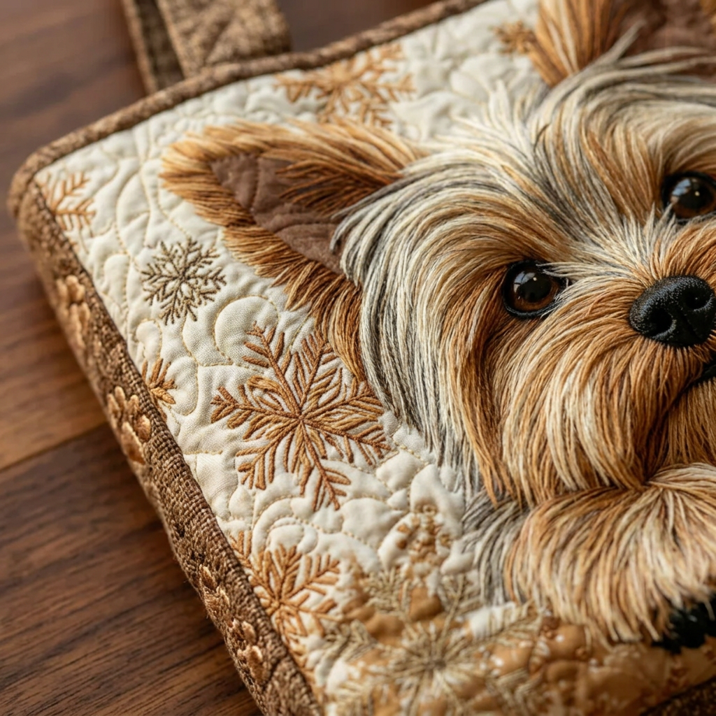 Bolso acolchado con Yorkshire Terrier y flores