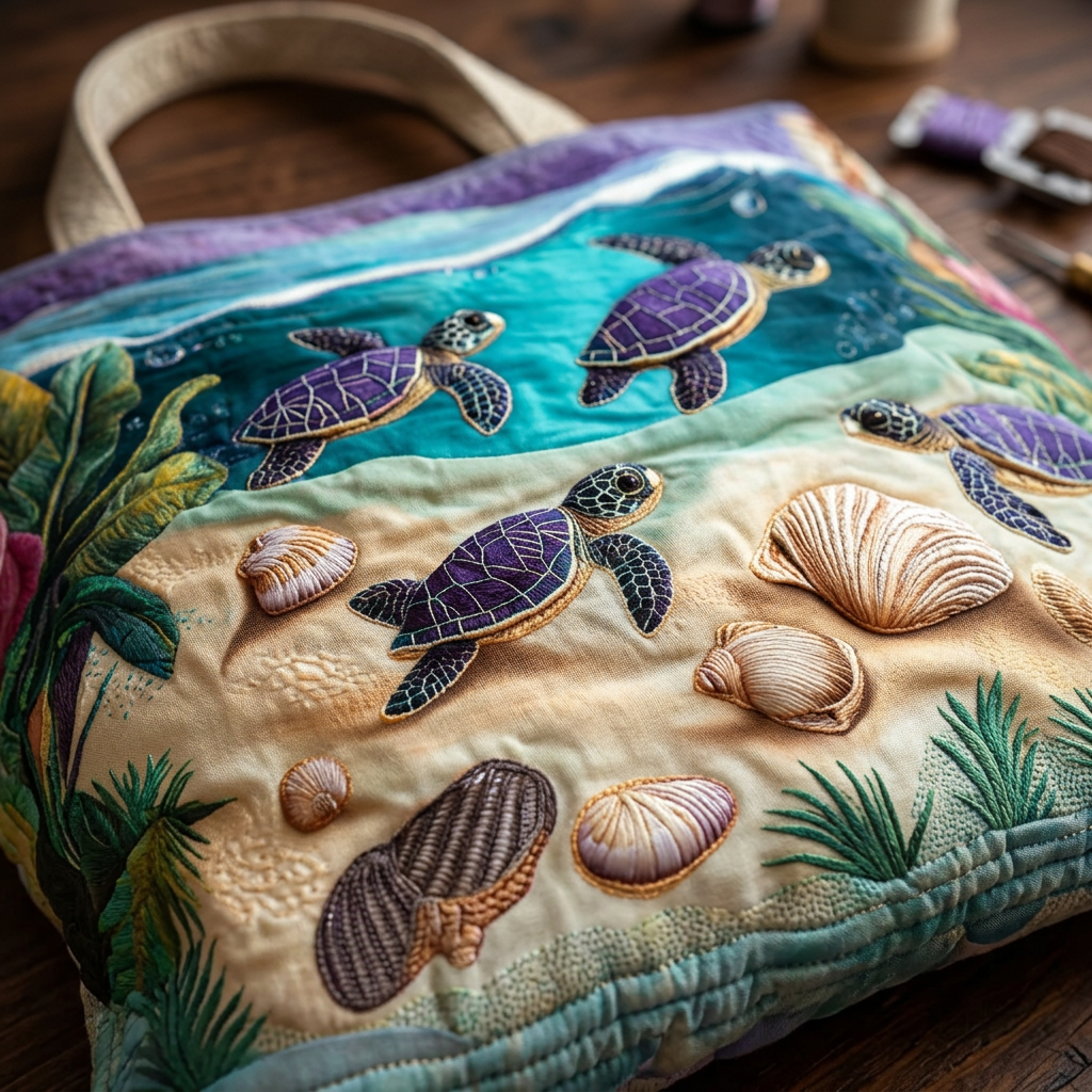 Bolso acolchado con tortugas marinas y conchas