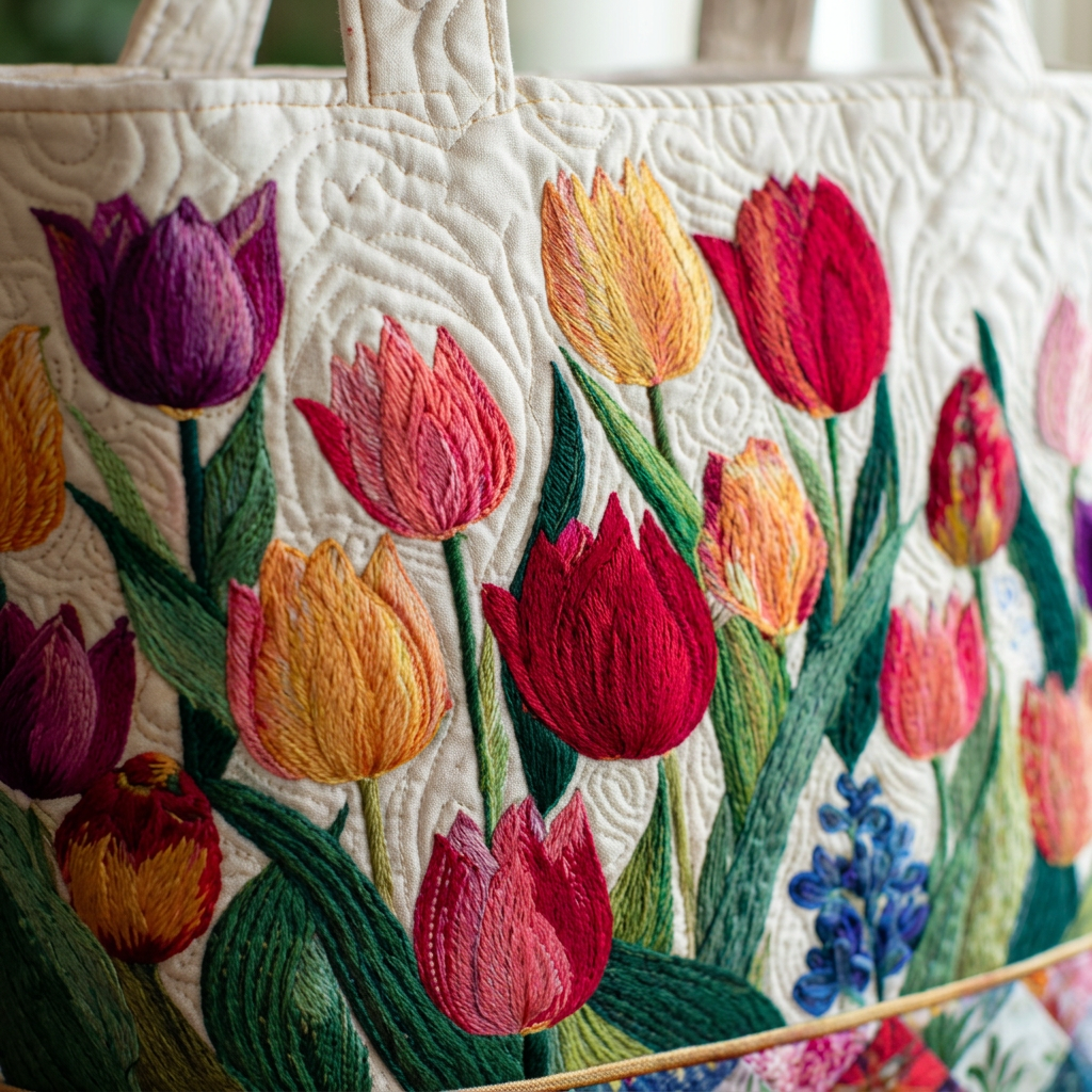 Bolso de mano acolchado con tulipanes