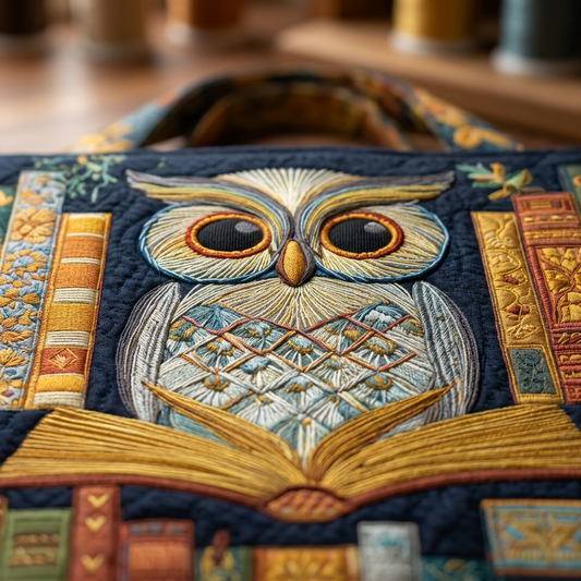 Bolso de mano con búho y libros