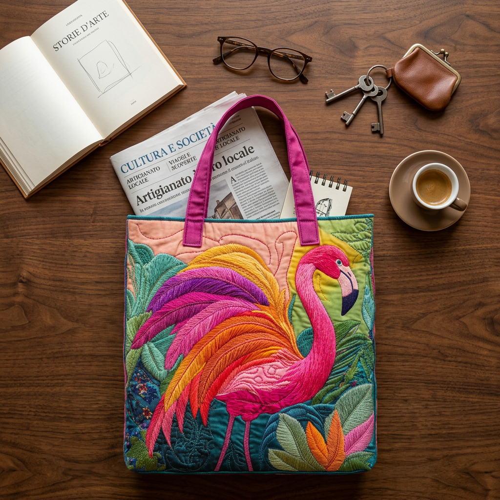 Bolso acolchado con flamenco arcoíris