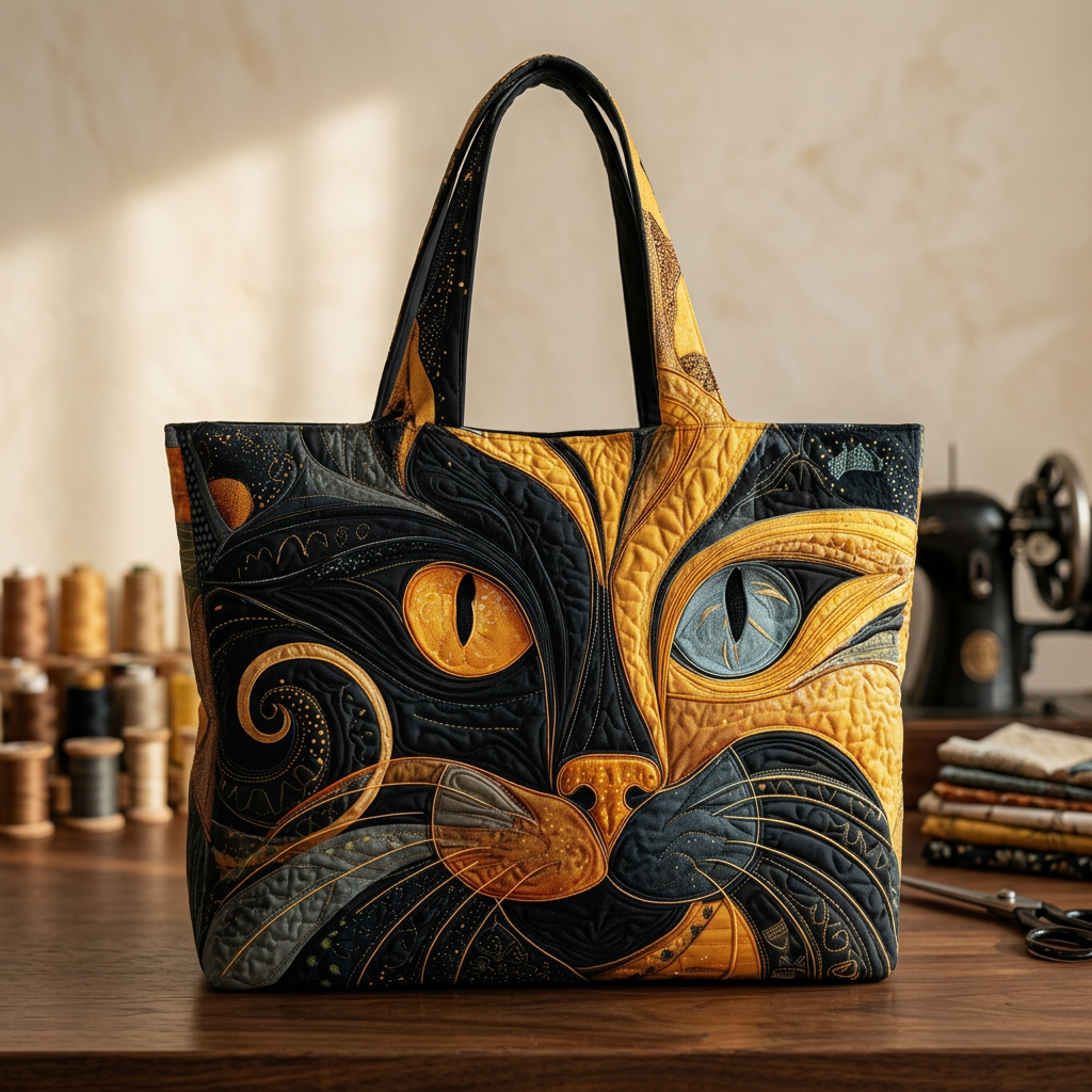 Bolso trapuntado con gato de dos colores