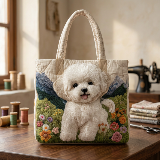 Bolso de mano acolchado con estampado de perro